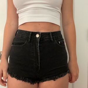 zara high wasted black jean shorts